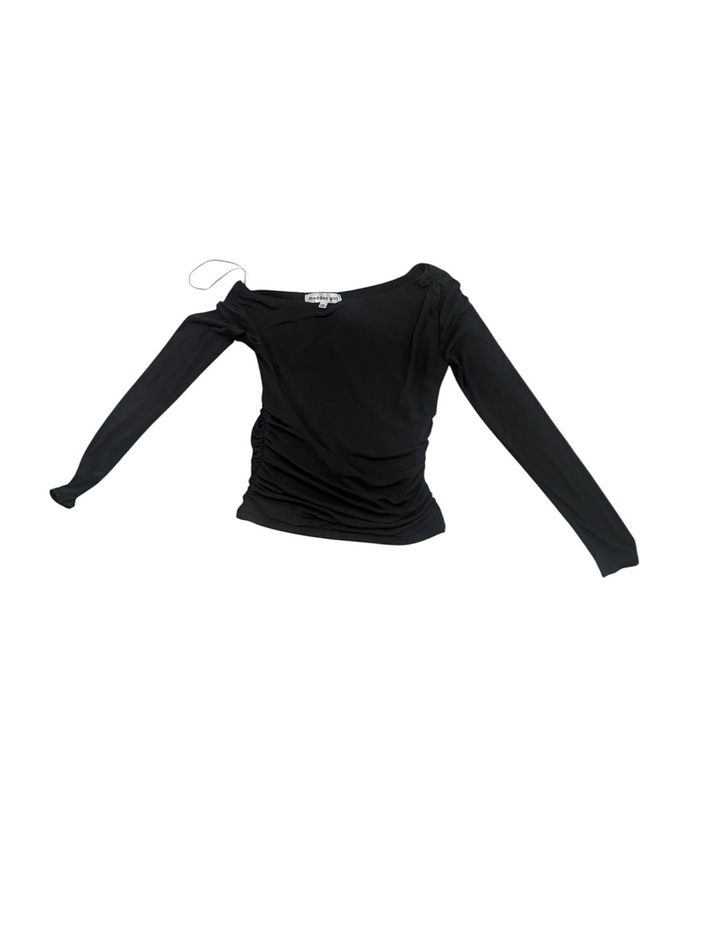 Madden Girl Black Long-Sleeve Ruched Side Top